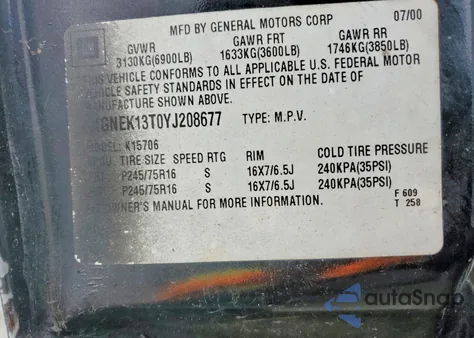 2003 Chevrolet Tahoe C1500 z USA, uszkodzony, nr VIN 1GNEC13Z73J332049